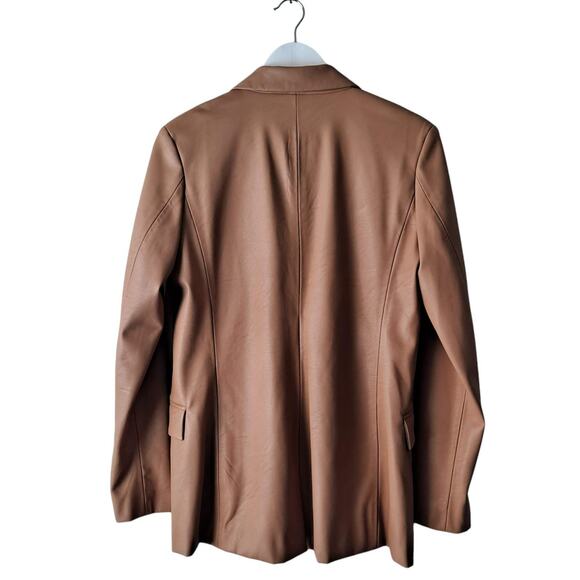 BLANKNYC Womens Vegan Leather Double Breasted Blazer Murky Waters Tan Size M - Picture 6 of 16